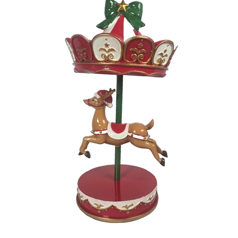 Christmas Carousel Reindeer Candle Holder Red Green Gold 10 Inch Holiday Decor